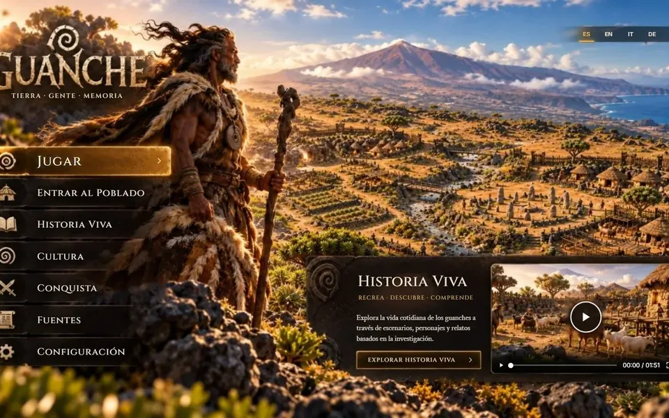 Guanche title screen with the Teide in the background