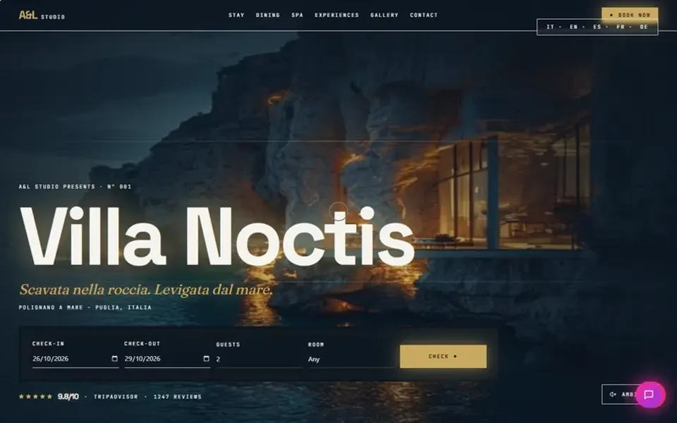 Villa Noctis website from the Unbuilt Collection