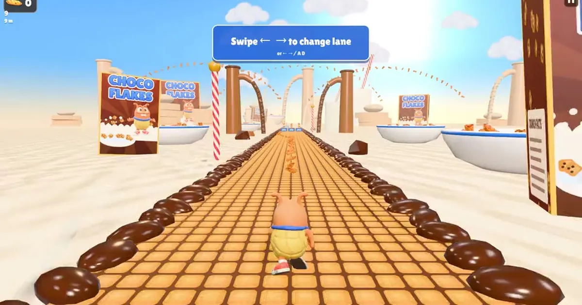 Choco Flakes Run!, an advergame prototype starring a cereal brand mascot (© Alexandro Buggero)