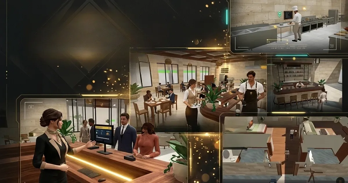 Grand Hotel Simulator: reception, restaurant, kitchen and other hotel departments in a serious game (© Alexandro Buggero)